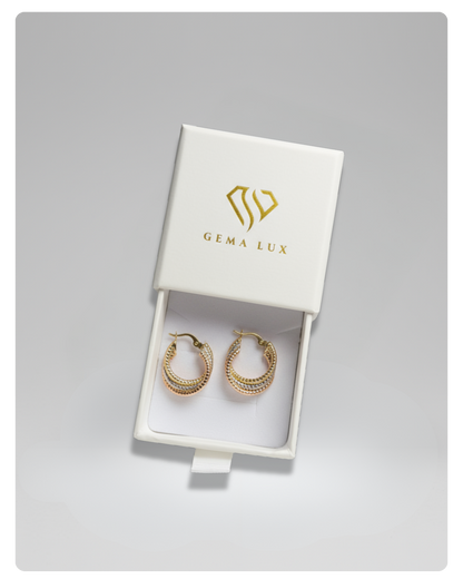 14k Gold textured and twisted hoops earrings 25mm