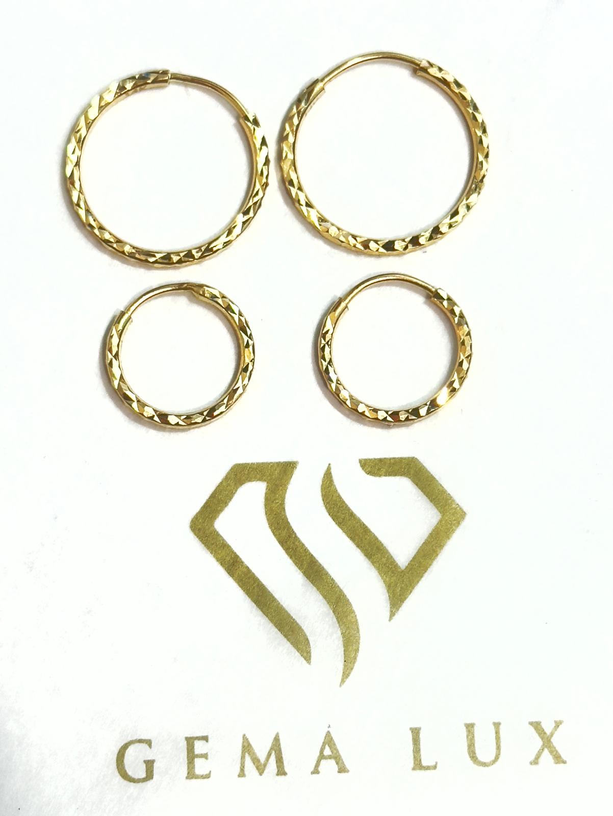 14k Gold round textured hoops earrings