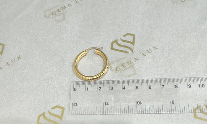 14k Gold dainity round  Hoop Earrings, 18mm textured #