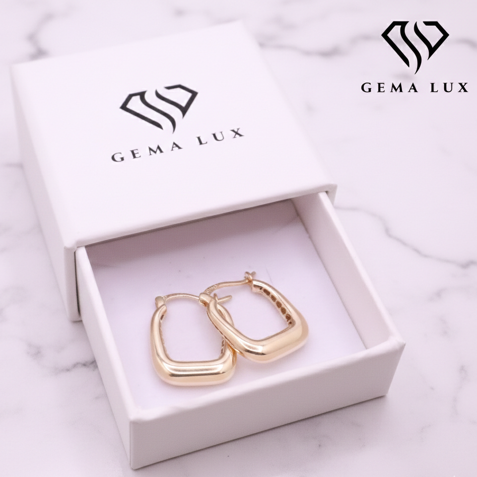 14k Gold square curve hoops Earrings - 18mm