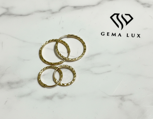 14k Gold round textured hoops earrings 19mm