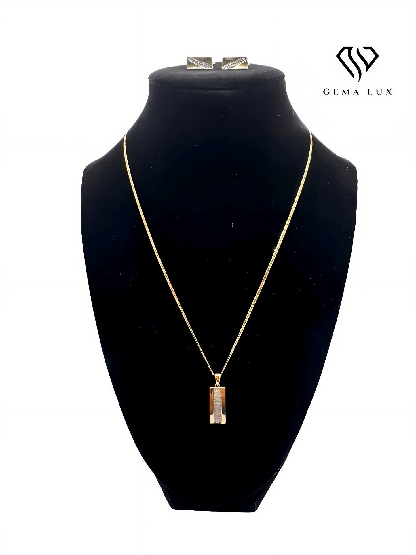 Solid 14K gold Exclusive Set necklace- earrings - ring with lines diamond zirconia