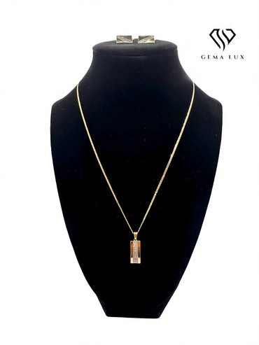 Solid 14K gold Exclusive Set necklace- earrings - ring with lines diamond zirconia