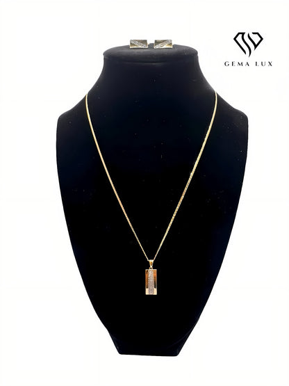 Solid 14K gold Exclusive Set necklace- earrings - ring with lines diamond zirconia