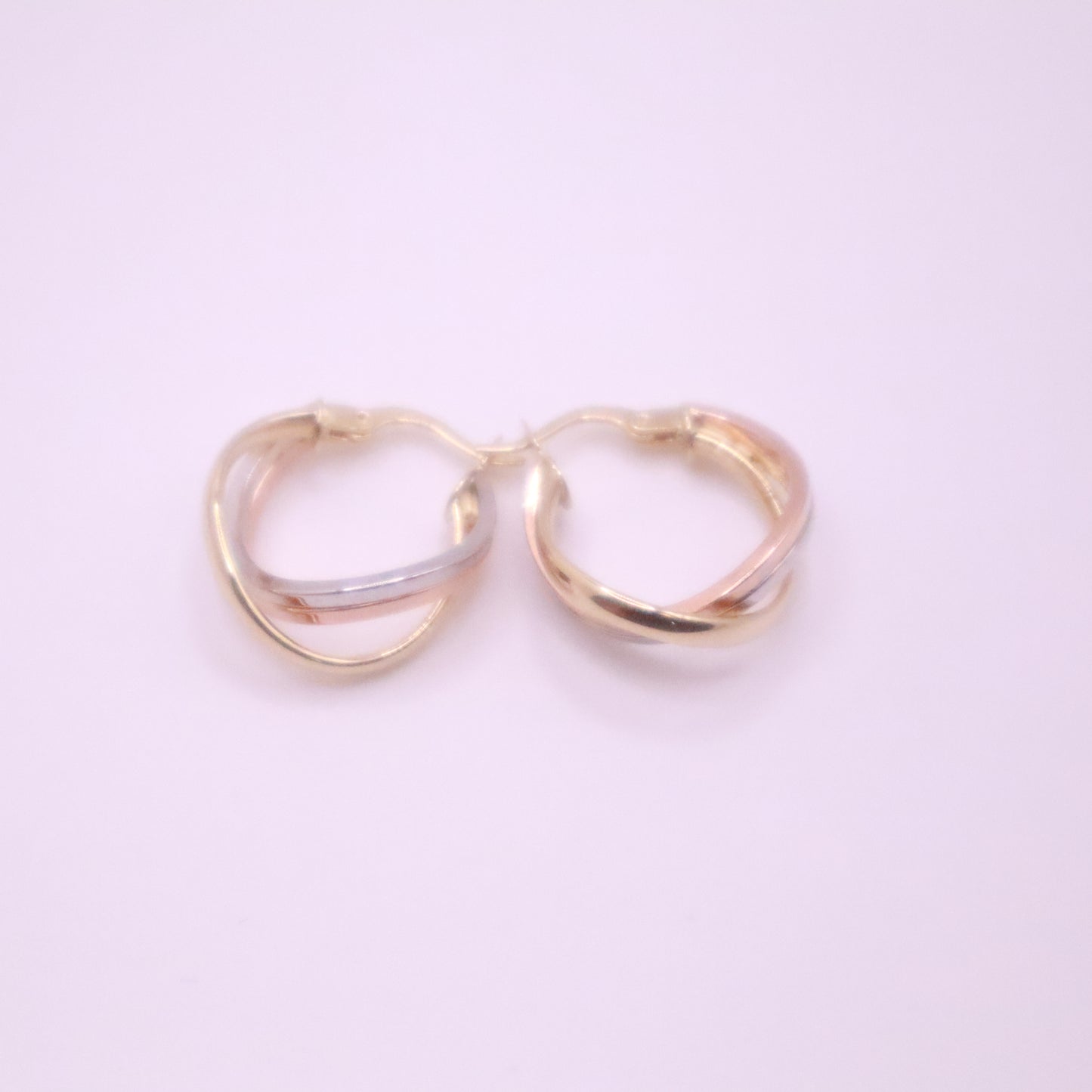 14k Gold twisted danity hoops earrings yellow-white-rose