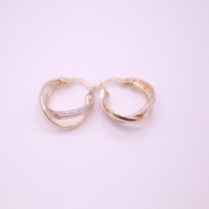 14k Gold twisted danity hoops earrings yellow-white-rose