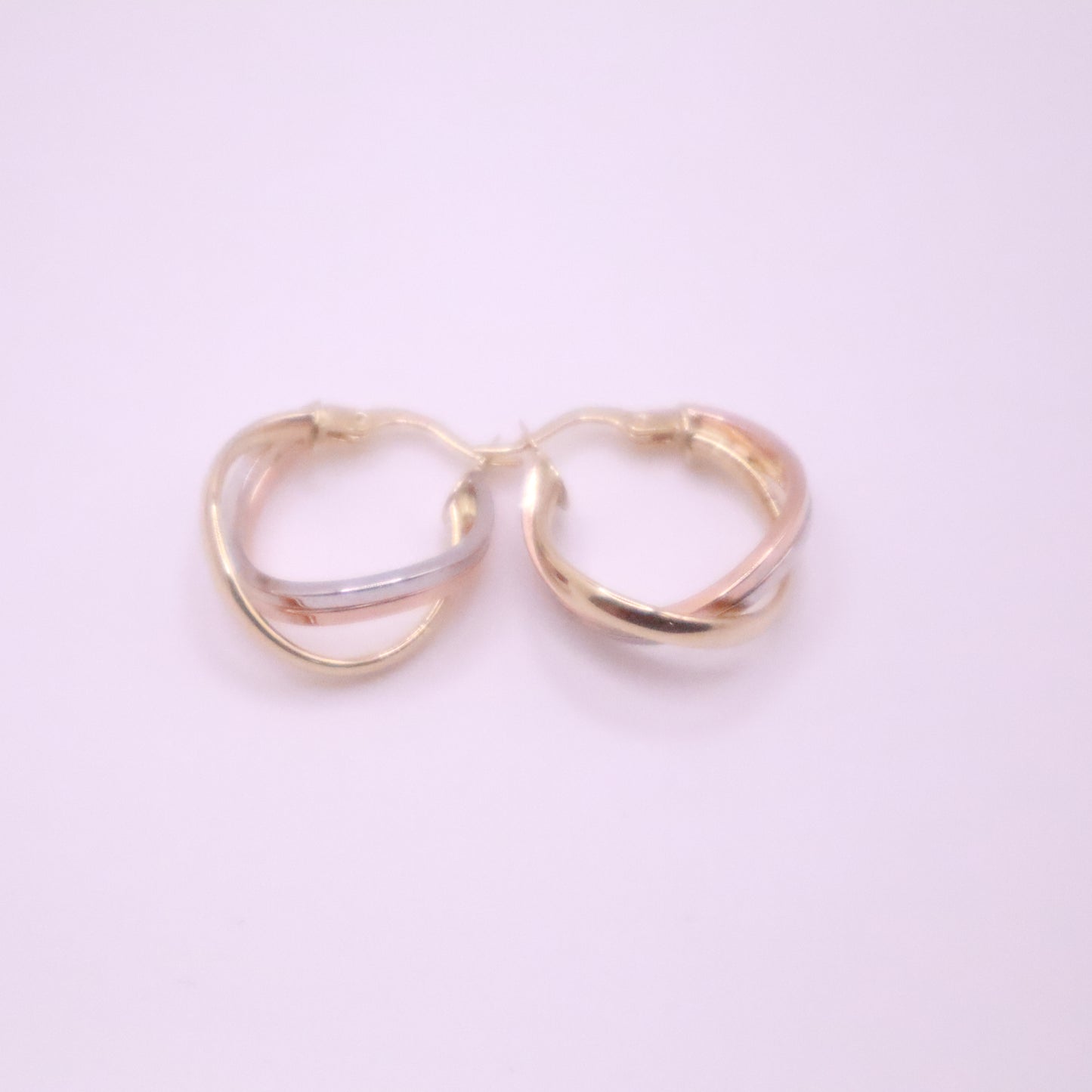 14k Gold twisted danity hoops earrings yellow-white-rose