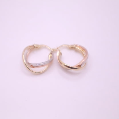 14k Gold twisted danity hoops earrings yellow-white-rose