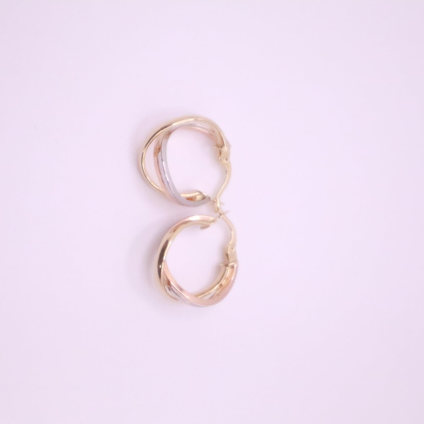 14k Gold twisted danity hoops earrings yellow-white-rose