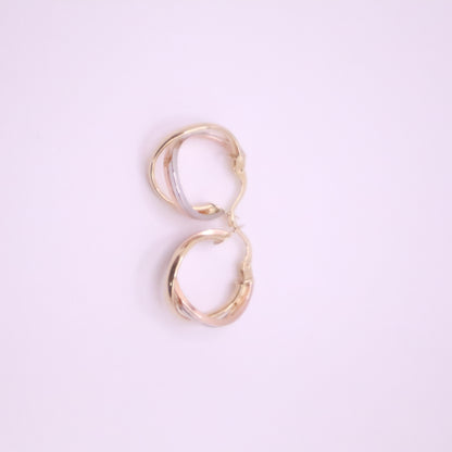 14k Gold twisted danity hoops earrings yellow-white-rose