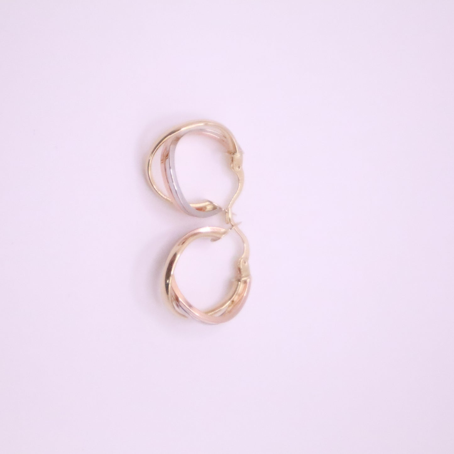 14k Gold twisted danity hoops earrings yellow-white-rose