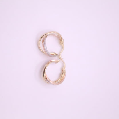 14k Gold twisted danity hoops earrings yellow-white-rose