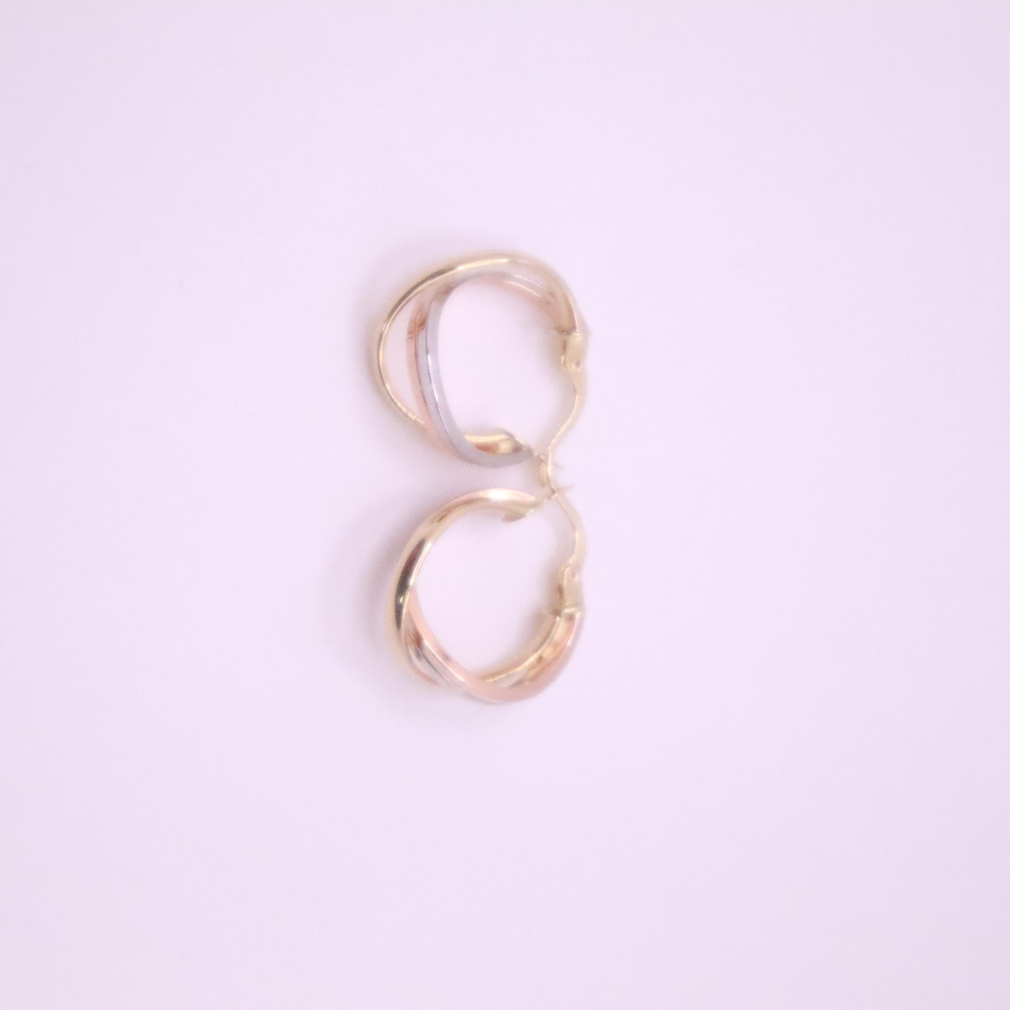 14k Gold twisted danity hoops earrings yellow-white-rose