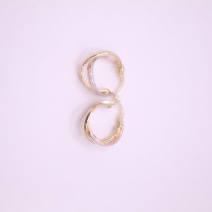 14k Gold twisted danity hoops earrings yellow-white-rose