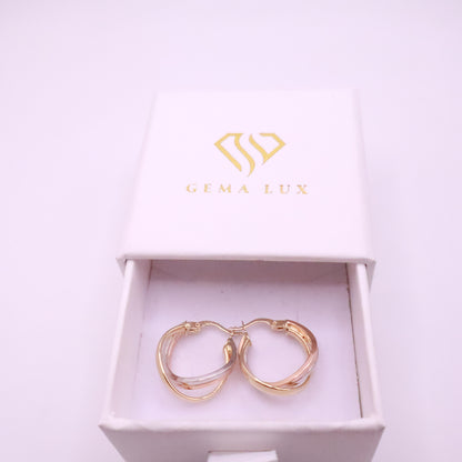 14k Gold twisted danity hoops earrings yellow-white-rose