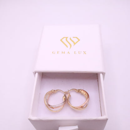 14k Gold twisted danity hoops earrings yellow-white-rose