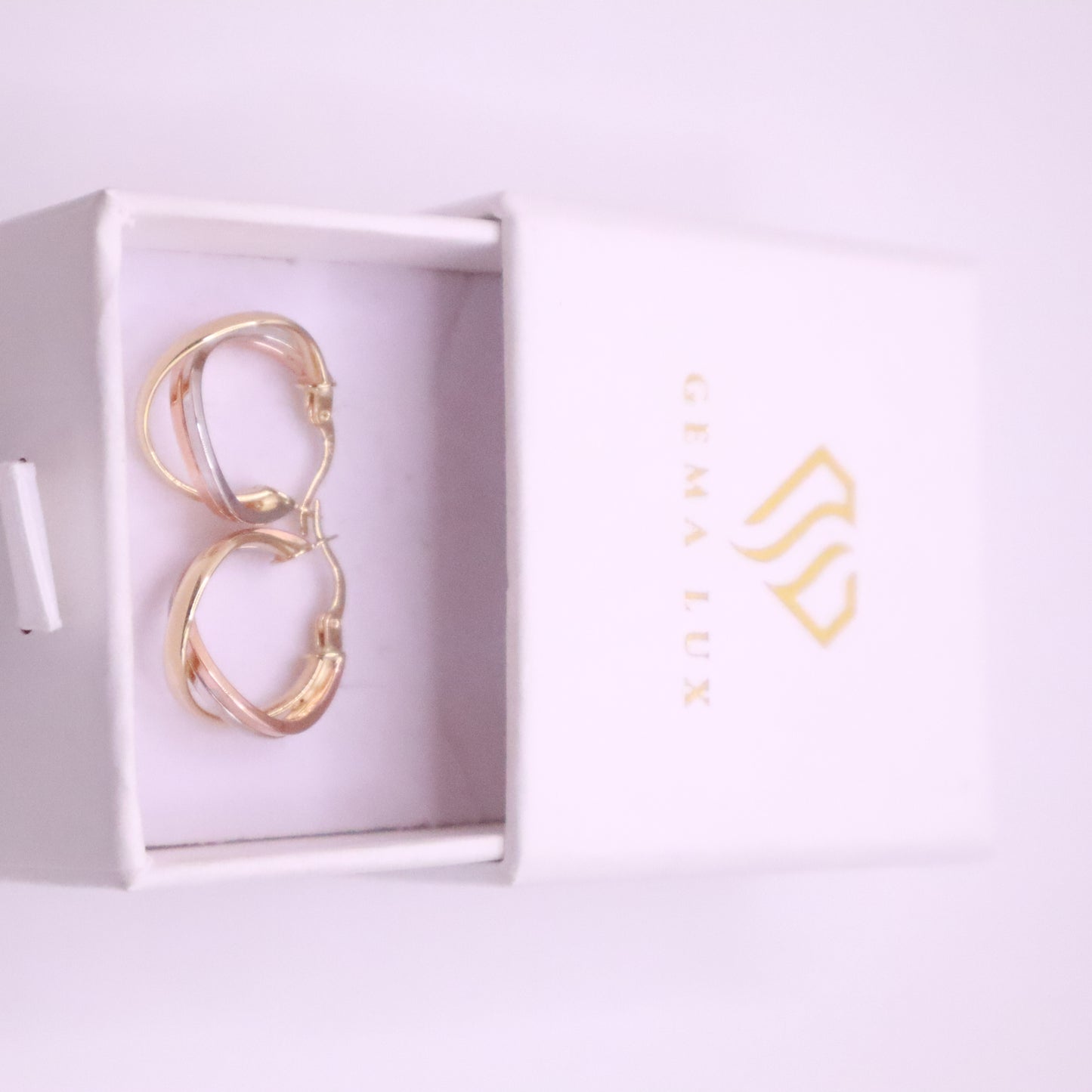 14k Gold twisted danity hoops earrings yellow-white-rose