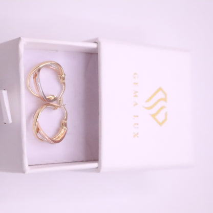 14k Gold twisted danity hoops earrings yellow-white-rose