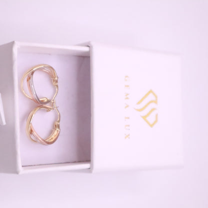 14k Gold twisted danity hoops earrings yellow-white-rose