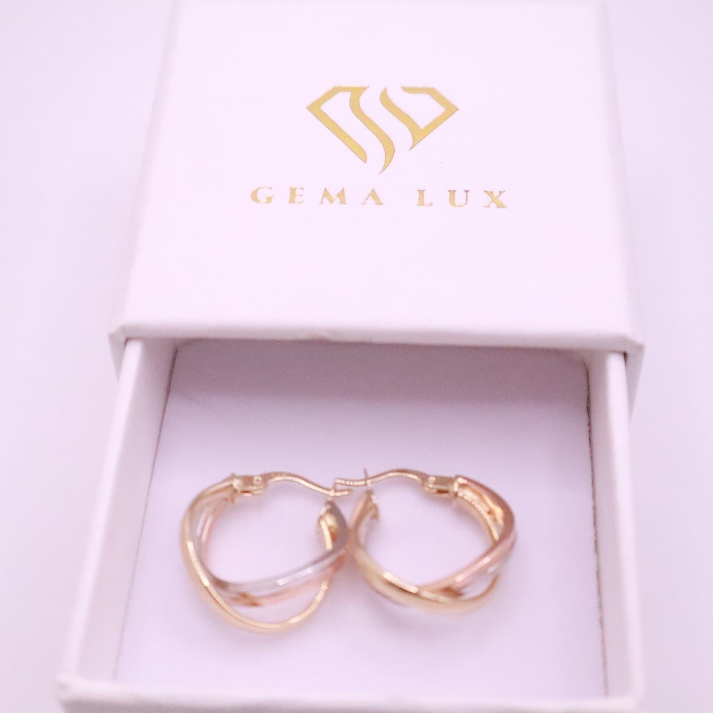 14k Gold twisted danity hoops earrings yellow-white-rose