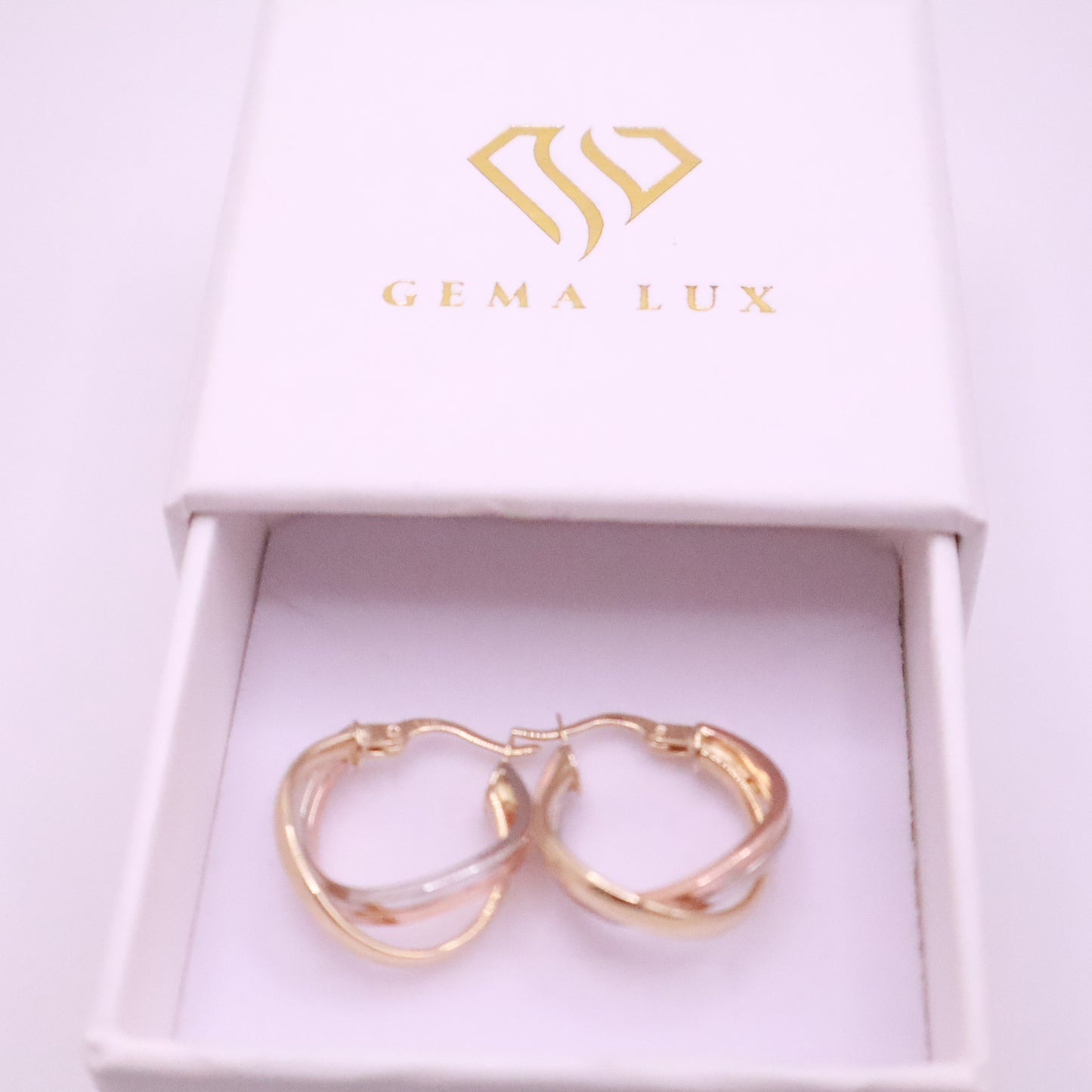 14k Gold twisted danity hoops earrings yellow-white-rose