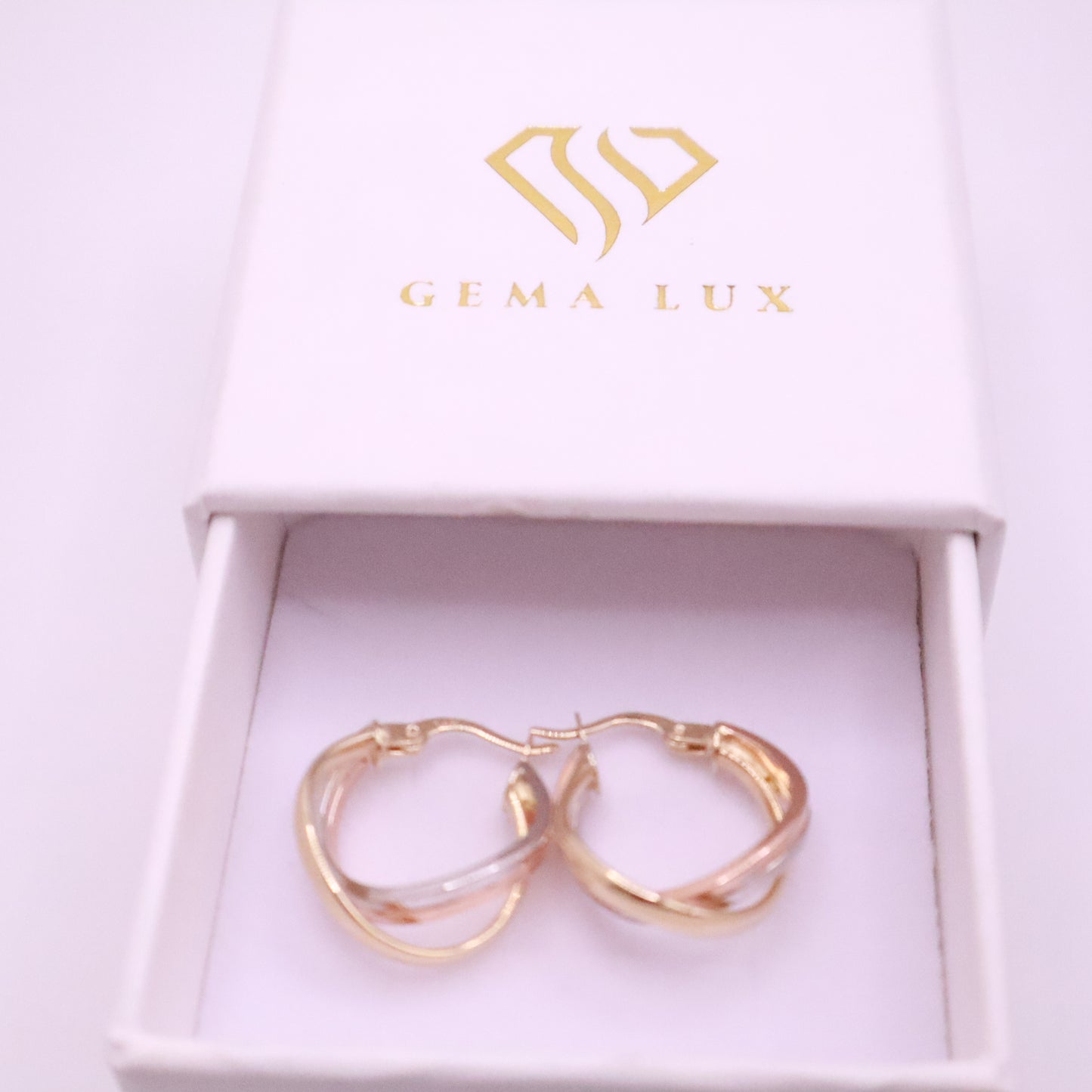 14k Gold twisted danity hoops earrings yellow-white-rose