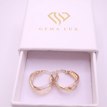 14k Gold twisted danity hoops earrings yellow-white-rose