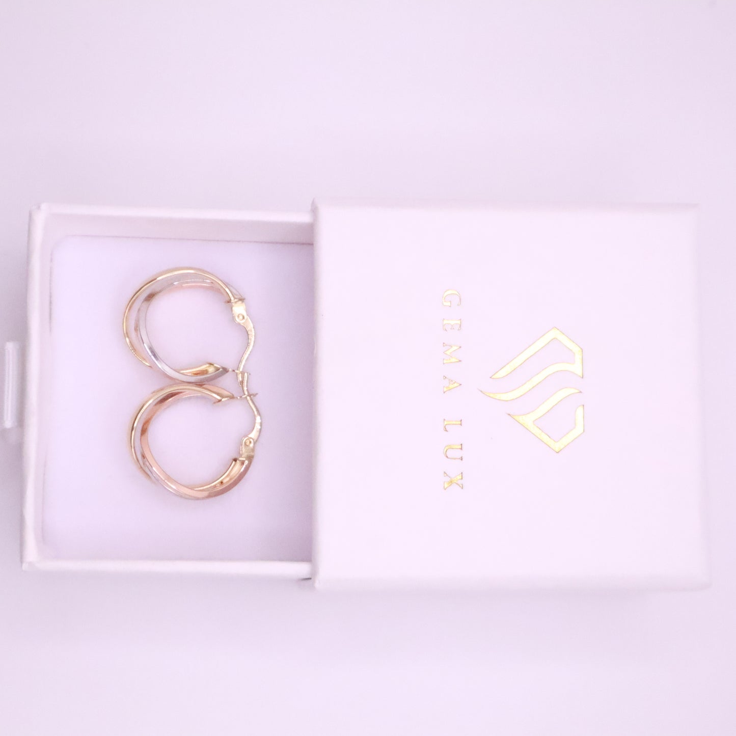 14k Gold twisted danity hoops earrings yellow-white-rose