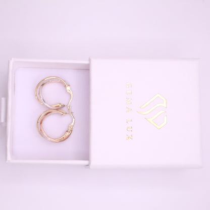 14k Gold twisted danity hoops earrings yellow-white-rose