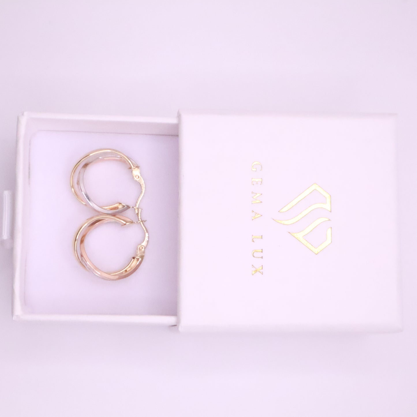 14k Gold twisted danity hoops earrings yellow-white-rose