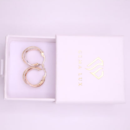 14k Gold twisted danity hoops earrings yellow-white-rose