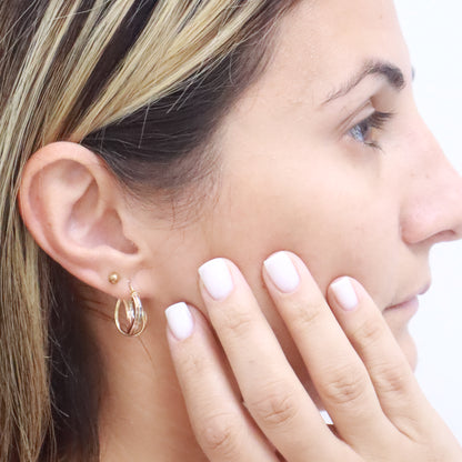 14k Gold twisted danity hoops earrings yellow-white-rose