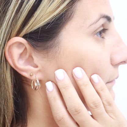 14k Gold twisted danity hoops earrings yellow-white-rose