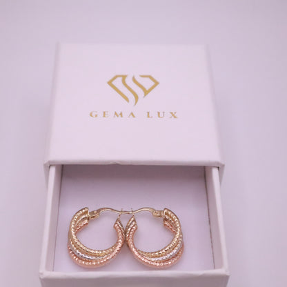 14k Gold textured and twisted hoops earrings 25mm