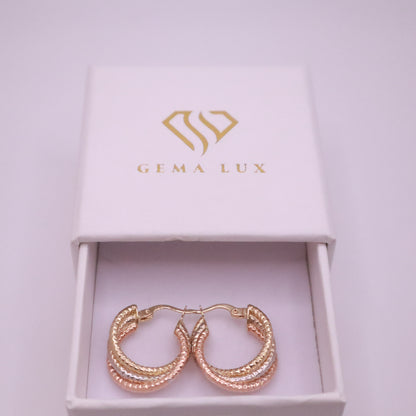 14k Gold textured and twisted hoops earrings 25mm