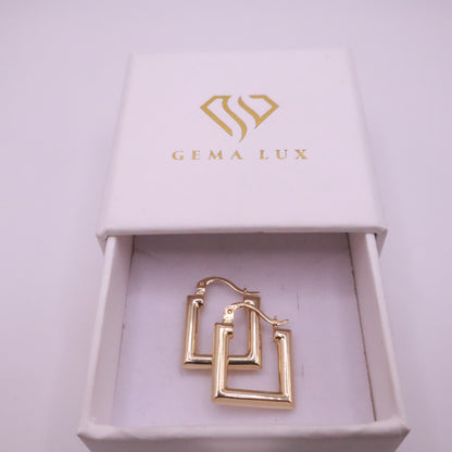 14k Gold square Hoop Earrings 15mm #