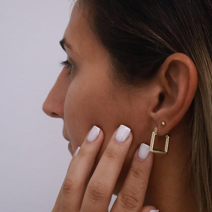 14k Gold square Hoop Earrings 15mm #