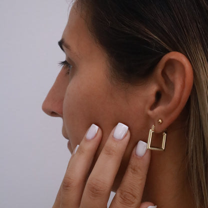 14k Gold square Hoop Earrings 15mm #