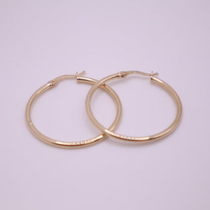 14k Gold round fine hoops  Earrings 35 mm #