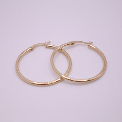 14k Gold round fine hoops  Earrings 35 mm #