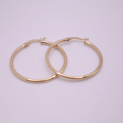 14k Gold round fine hoops  Earrings 35 mm #