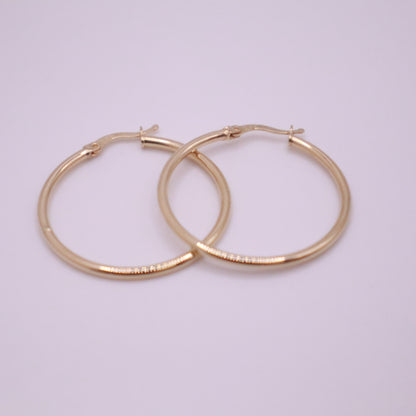14k Gold round fine hoops  Earrings 35 mm #