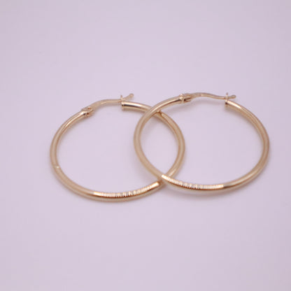 14k Gold round fine hoops  Earrings 35 mm #
