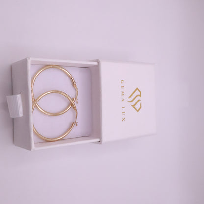 14k Gold round textured hoops earrings