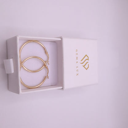 14k Gold round textured hoops earrings