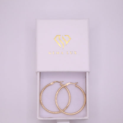 14k Gold round textured hoops earrings