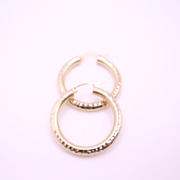 14k Gold dainity round  Hoop Earrings, 18mm textured #