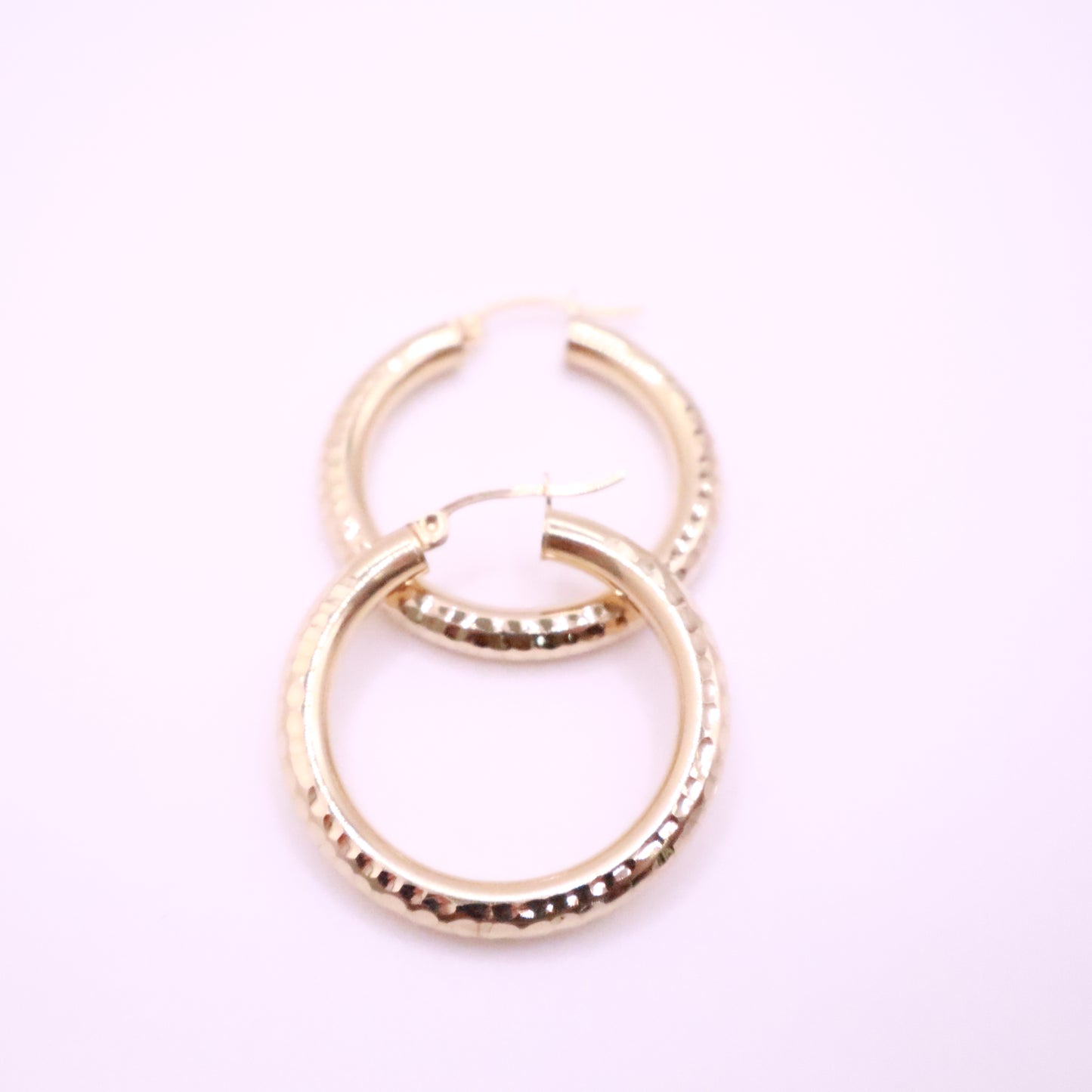 14k Gold dainity round  Hoop Earrings, 18mm textured #