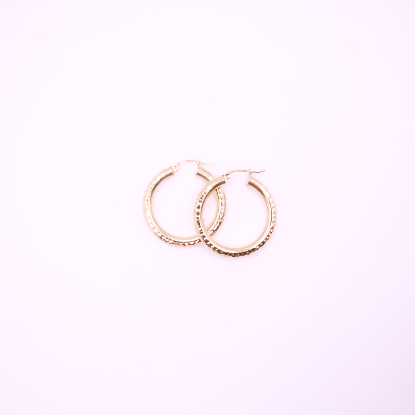 14k Gold dainity round  Hoop Earrings, 18mm textured #