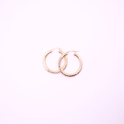 14k Gold dainity round  Hoop Earrings, 18mm textured #